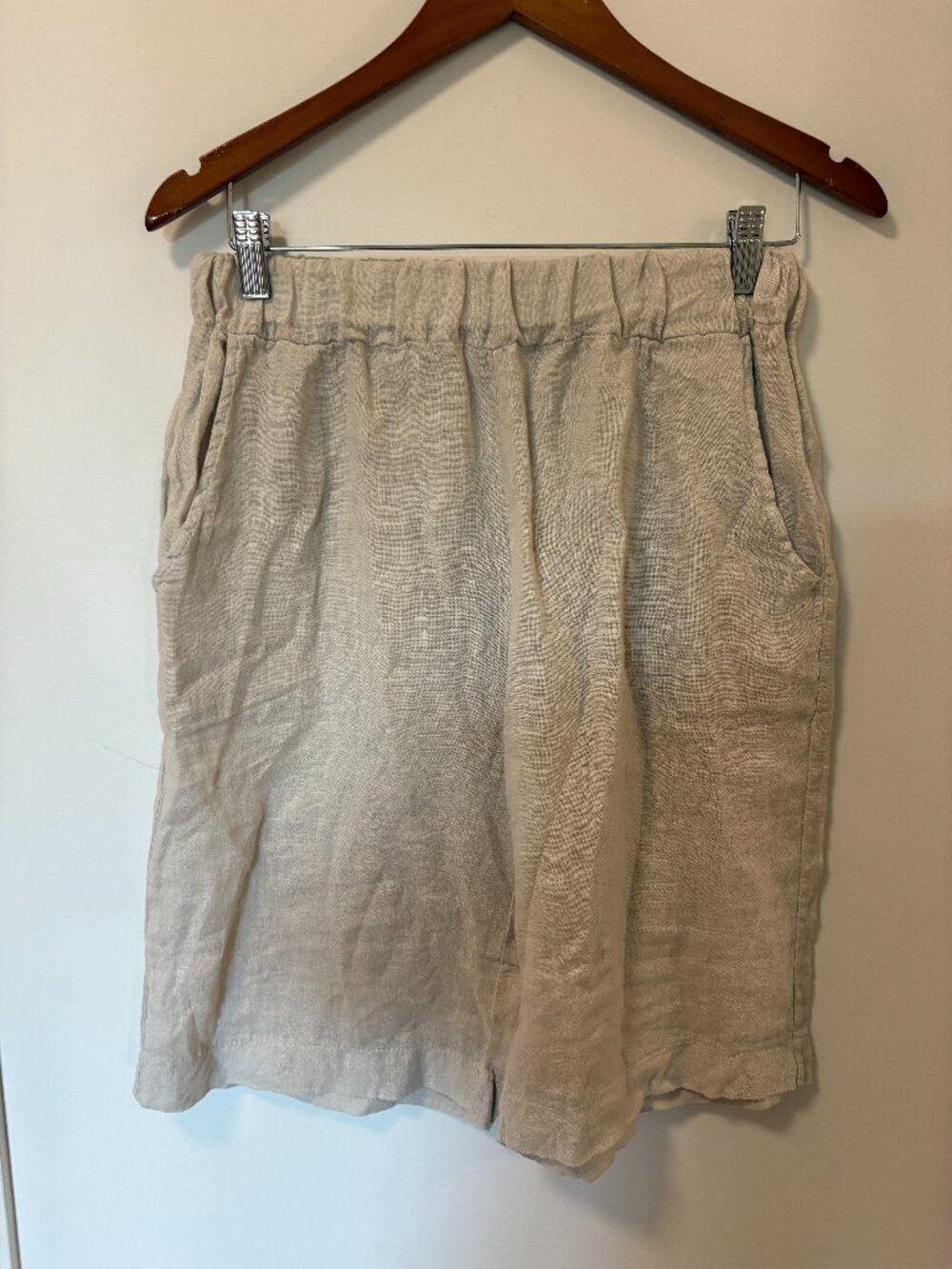 Orange Amore 100% Linen Made Italy Shorts Size S/M 11" Inseam 2 PAIRS tan green